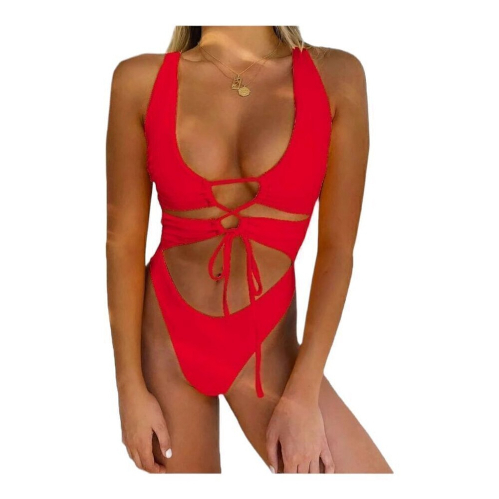 ChyrII Red Halter Neck One-Piece Swimsuit Size M